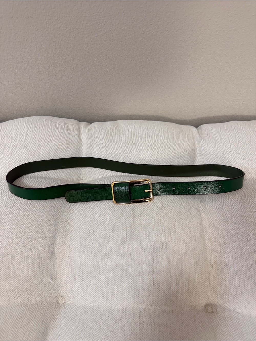 Dark Green Leather Belt with Gold Buckle